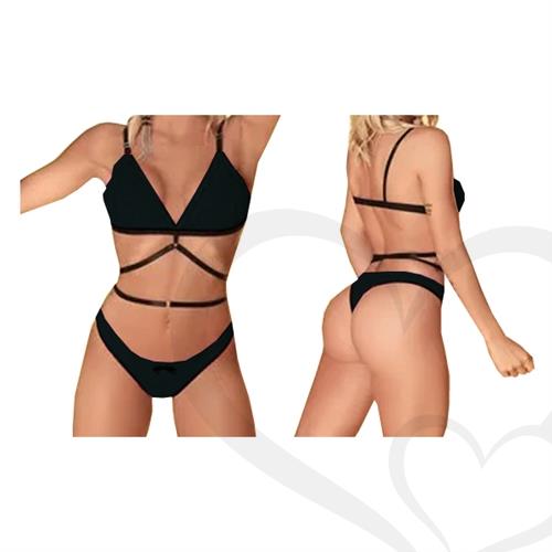 Conjunto de tiras corpiño mas tanga negro