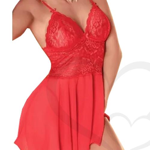 Babydoll de tul de lycra con taza y colaless