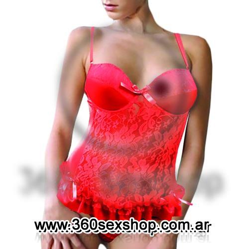 Corsette rojo Encaje y Satin con taza soft