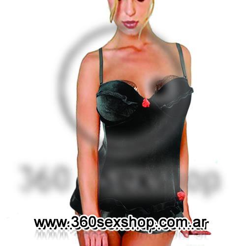 Corset negro terciopelo volados y rosa