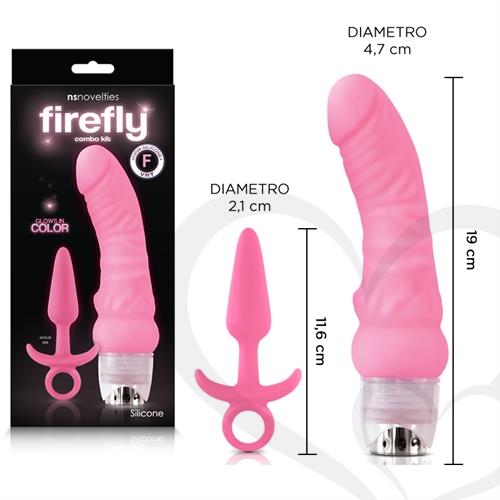 Kit dilatador anal y vibrador estimulador de punto G fluorescentes y Rosa