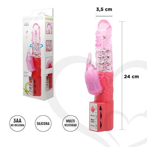 Vibrador rotativo con estimulador de clitoris con velocidad regulable