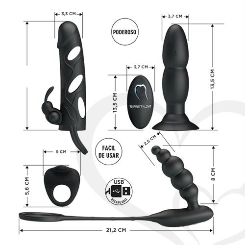 Kit de accesorios: Funda, anillo y doble dilatador anal con vibrador