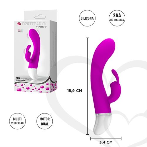 Vibrador siliconado con estimulador de clitoris y 30 velocidades