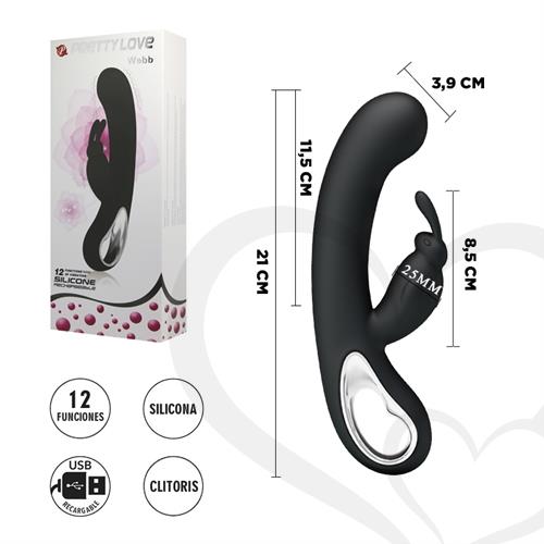 Vibrador 12 funciones con estimulador de clitoris y recarga USB