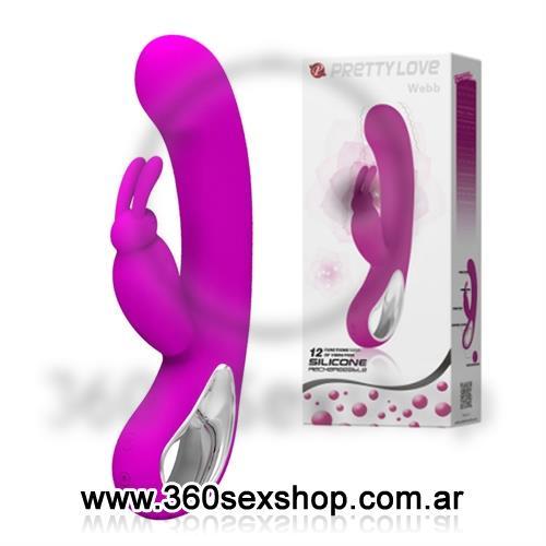 Vibrador 12 funciones con estimulador de clitoris y recarga USB