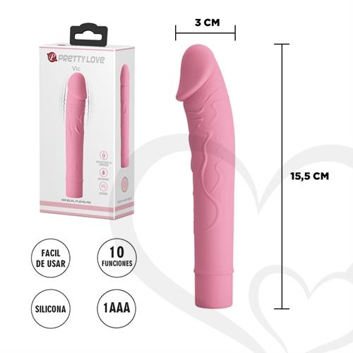 Estimulador con forma de pene y 10 velocidades de vibracion