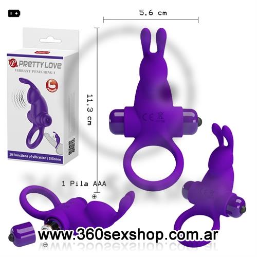 Anillo con potente vibrador conejo con 10 velocidades