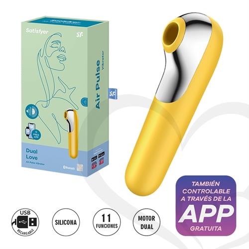 Dual Love Yellow succionador y vibrador con control inalambrico bluetooth