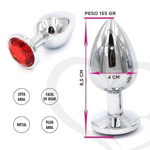 Joya anal metalizada  tamaño LARGE con cristal rojo