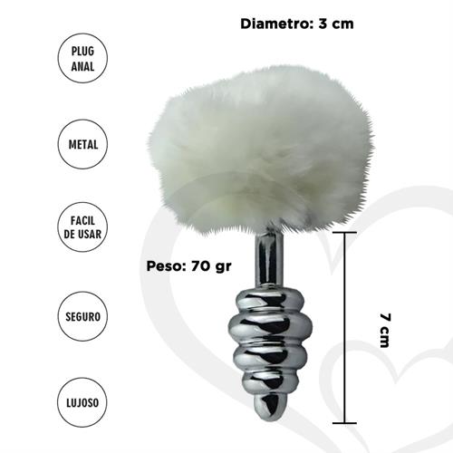 Plug anal Twist de Metal con cola de conejo blanca. Small.